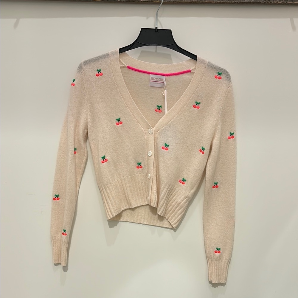 Cherry Embroidered Cream Cardigan